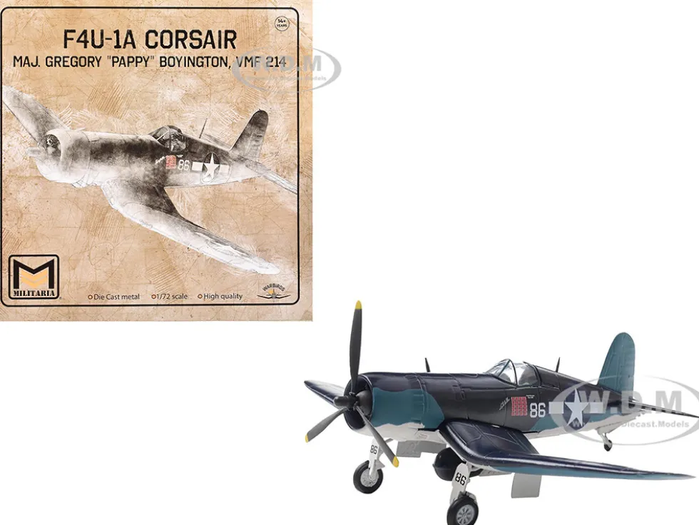 Vought F4U-1A Corsair Fighter Aircraft "Maj. Gregory "Pappy" Boyington, VMF 214" United States Marine Corps 1/72 Diecast Model by Militaria Die Cast