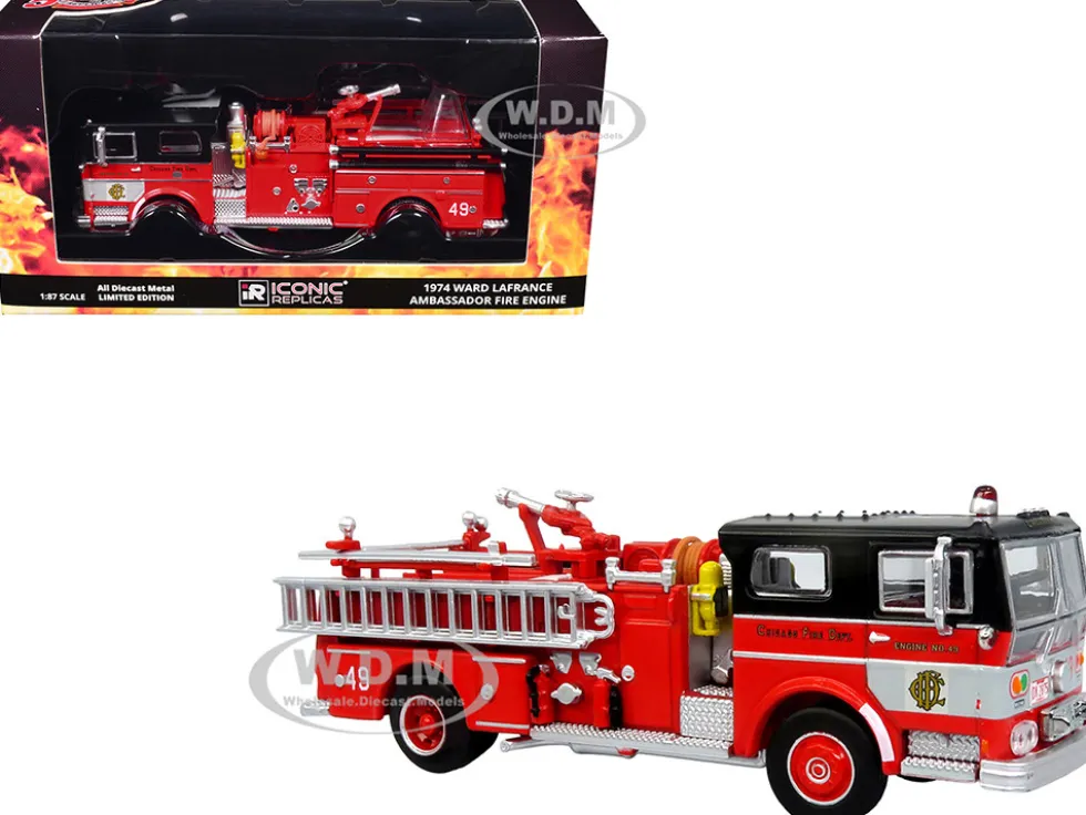 1974 Ward LaFrance Fire Engine "Chicago Fire Department - Engine 49" Red with Black Top "5 Alarm" Series Limited Edition 1/87 (HO) Diecast Model by Iconic Replicas