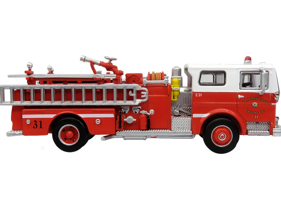 1974 Ward LaFrance Fire Engine "San Francisco Fire Department – Engine 31" Red with White Top "5 Alarm" Series Limited Edition 1/87 (HO) Diecast Model by Iconic Replicas