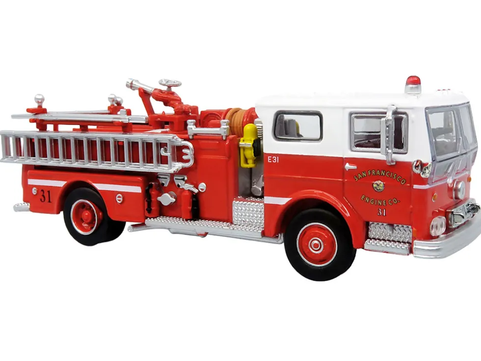 1974 Ward LaFrance Fire Engine "San Francisco Fire Department – Engine 31" Red with White Top "5 Alarm" Series Limited Edition 1/87 (HO) Diecast Model by Iconic Replicas