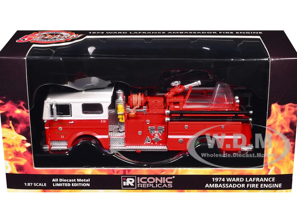 1974 Ward LaFrance Fire Engine "San Francisco Fire Department – Engine 31" Red with White Top "5 Alarm" Series Limited Edition 1/87 (HO) Diecast Model by Iconic Replicas