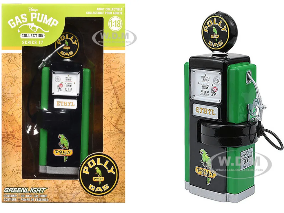 1948 Wayne 100-A Gas Pump "Polly Gas" Black and Green "Vintage Gas Pumps" Series 17 1/18 Diecast Replica by Greenlight