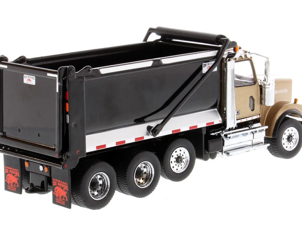 Western Star 4900 SFFA Tandem Pusher Axle OX Stampede Dump Truck Gold Black 1/50 Diecast Model Diecast Masters 71080