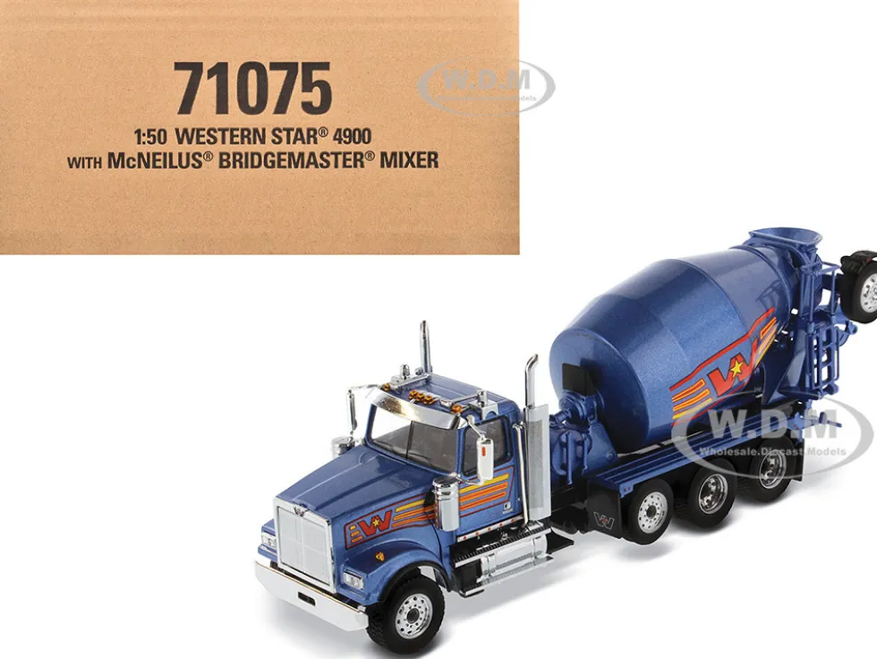 Western Star 4900 with Bridgemaster McNeilus Mixer Blue Metallic "Transport Series" 1/50 Diecast Model by Diecast Masters