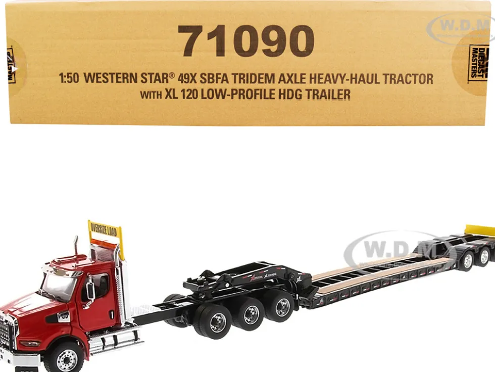 Western Star 49X SBFA Tridem Axle Heavy-Haul Tractor XL 120 Low-Profile HDG Trailer Red Black Transport Series 1/50 Diecast Model Diecast Masters 71090