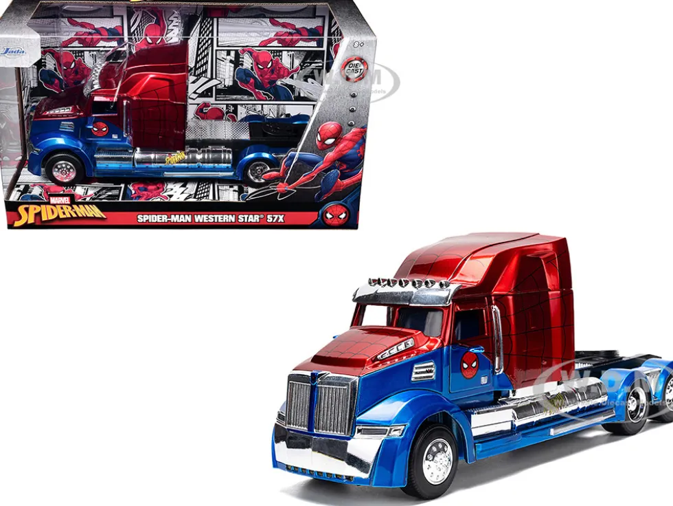 Western Star 57X Truck Tractor "Spider-Man" Blue and Red Metallic "Hollywood Rides" Series 1/24 Diecast Model by Jada
