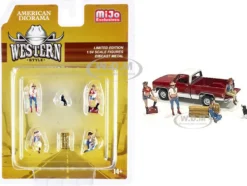 Western Style 6 piece Diecast Set 4 Figurines 2 Accessories 1/64 Scale Models American Diorama 76485
