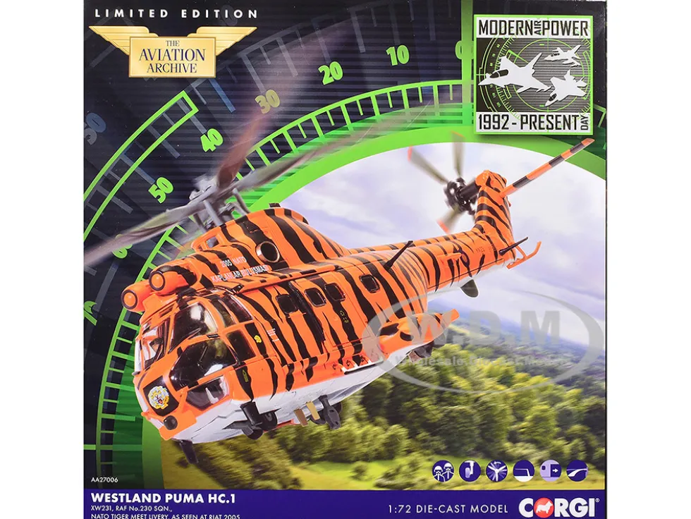 Westland Puma HC-1 Helicopter "No. 230 Squadron, NATO Tiger Meet livery, RIAT" (2005) Royal Air Force "The Aviation Archive" Series 1/72 Diecast Model by Corgi
