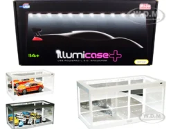 White Collectible Display Show Case Illumicase+ with LED Lights and Mirror Base and Back for 1/64 1/43 1/32 1/24 1/18 Scale Models Illumibox MJ7710 MW