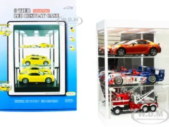 White Display Showcase Desktop 3-Tier with Two Adjustable Shelves and LED Lights White for 1/18 1/24 1/32 1/43 1/64 Scale Models 9927 MW