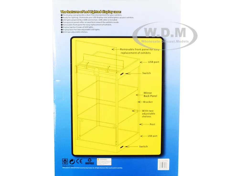 White Display Showcase Desktop 3-Tier with Two Adjustable Shelves and LED Lights White for 1/18 1/24 1/32 1/43 1/64 Scale Models 9927 MW