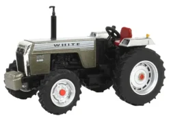 White 2-105 Open Station Power Assist Tractor Brushed Metal with White Stripes 1/64 Diecast Model by SpecCast