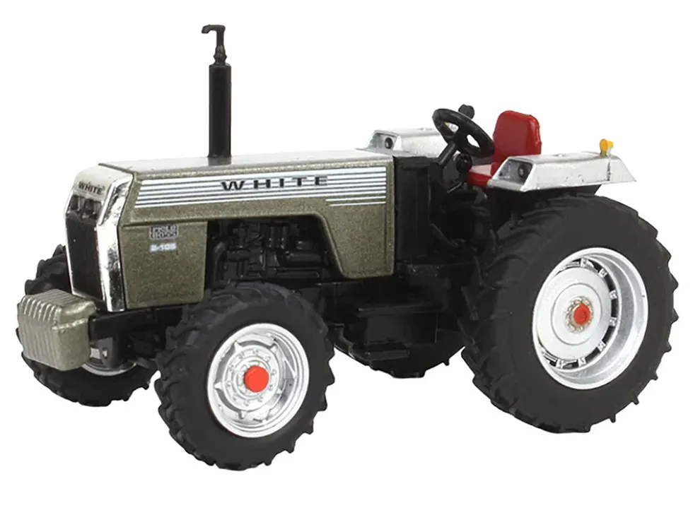 White 2-105 Open Station Power Assist Tractor Brushed Metal with White Stripes 1/64 Diecast Model by SpecCast