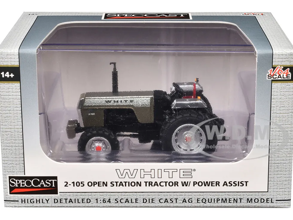 White 2-105 Open Station Power Assist Tractor Brushed Metal with White Stripes 1/64 Diecast Model by SpecCast