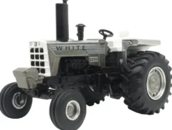 White 2255 Open Station Tractor Brushed Metal with White Stripes 1/64 Diecast Model by SpecCast