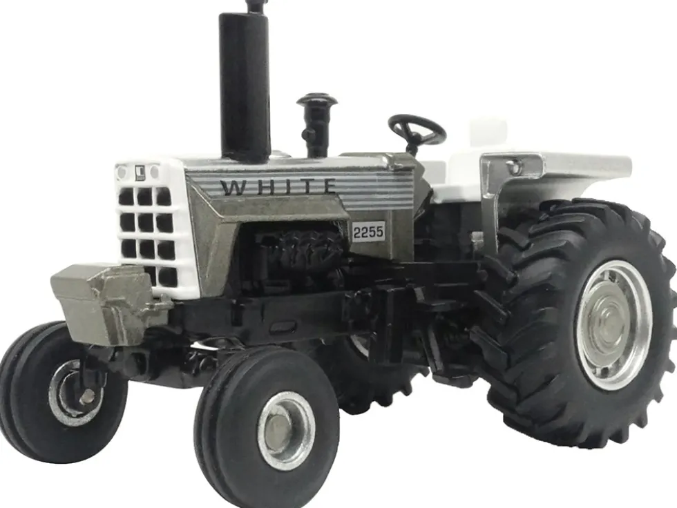 White 2255 Open Station Tractor Brushed Metal with White Stripes 1/64 Diecast Model by SpecCast