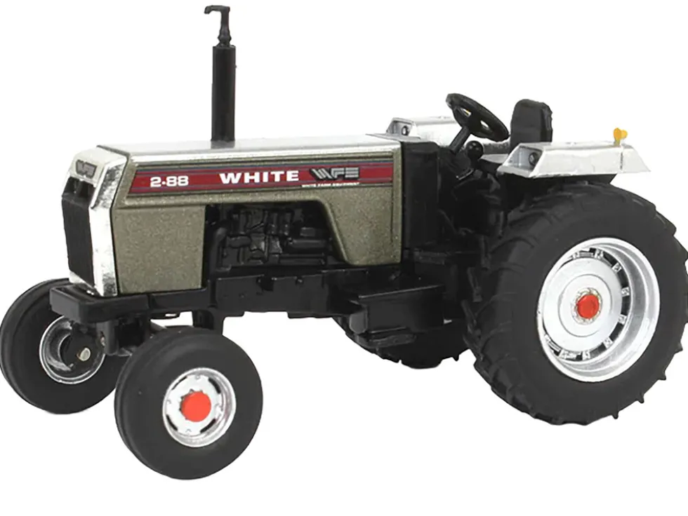 White 2-88 2WD Open Station Tractor Brushed Metal with Red Stripes 1/64 Diecast Model by SpecCast
