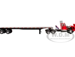 White Western Star 4900 Day Cab with 48’ Utility Flatbed Trailer Viper Red 1/64 Diecast Model by DCP/First Gear