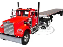 White Western Star 4900 Day Cab with 48’ Utility Flatbed Trailer Viper Red 1/64 Diecast Model by DCP/First Gear