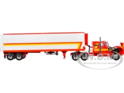 White Western Star 4900 with 36" Vintage Flat Top Sleeper and Wilson 40' Vintage Refridgerated Trailer Red and White with Stripes 1/64 Diecast Model by DCP/First Gear