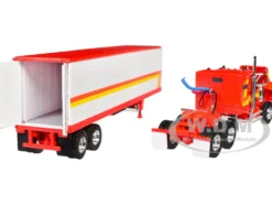 White Western Star 4900 with 36" Vintage Flat Top Sleeper and Wilson 40' Vintage Refridgerated Trailer Red and White with Stripes 1/64 Diecast Model by DCP/First Gear