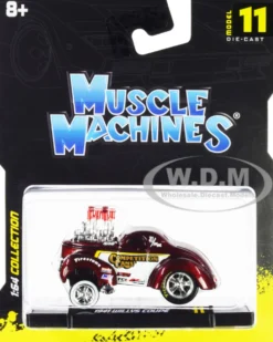1941 Willys Coupe Gasser Competition Cams Red Metallic White 1/64 Diecast Model Car Muscle Machines 15549