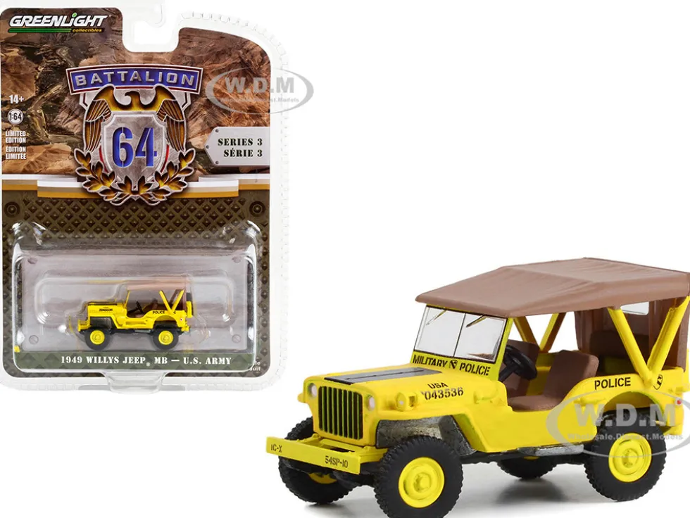1949 Willys Jeep MB 545th Military Police Company Camp Drake Japan Training Camp Yellow Battalion 64 Series 3 1/64 Diecast Model Car Greenlight 61030C