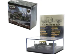 Willys MB Jeep with Trailer Olive Drab (Weathered) with Driver Figure "United States Army" "Mini AFV" Series 1/64 Diecast Model by Forces of Valor