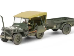 Willys MB Jeep with Trailer Olive Drab (Weathered) with Driver Figure