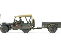 Willys MB Jeep with Trailer Olive Drab (Weathered) with Driver Figure