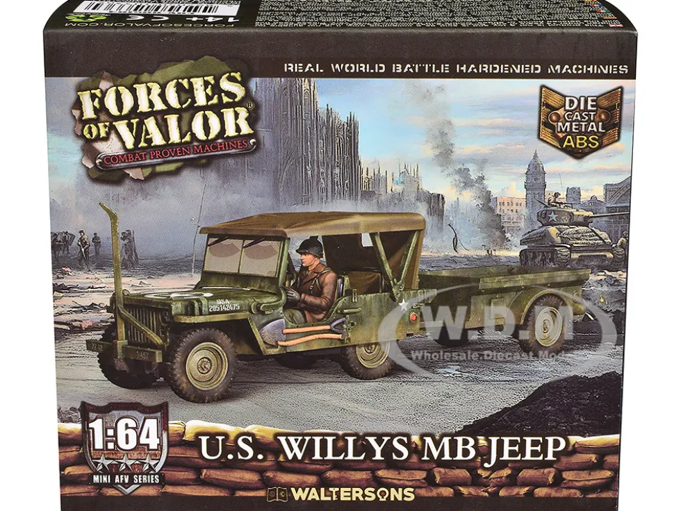 Willys MB Jeep with Trailer Olive Drab (Weathered) with Driver Figure "United States Army" "Mini AFV" Series 1/64 Diecast Model by Forces of Valor