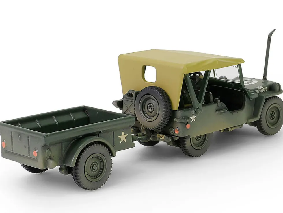 Willys MB Jeep with Trailer Olive Drab (Weathered) with Driver Figure "United States Army" "Mini AFV" Series 1/64 Diecast Model by Forces of Valor