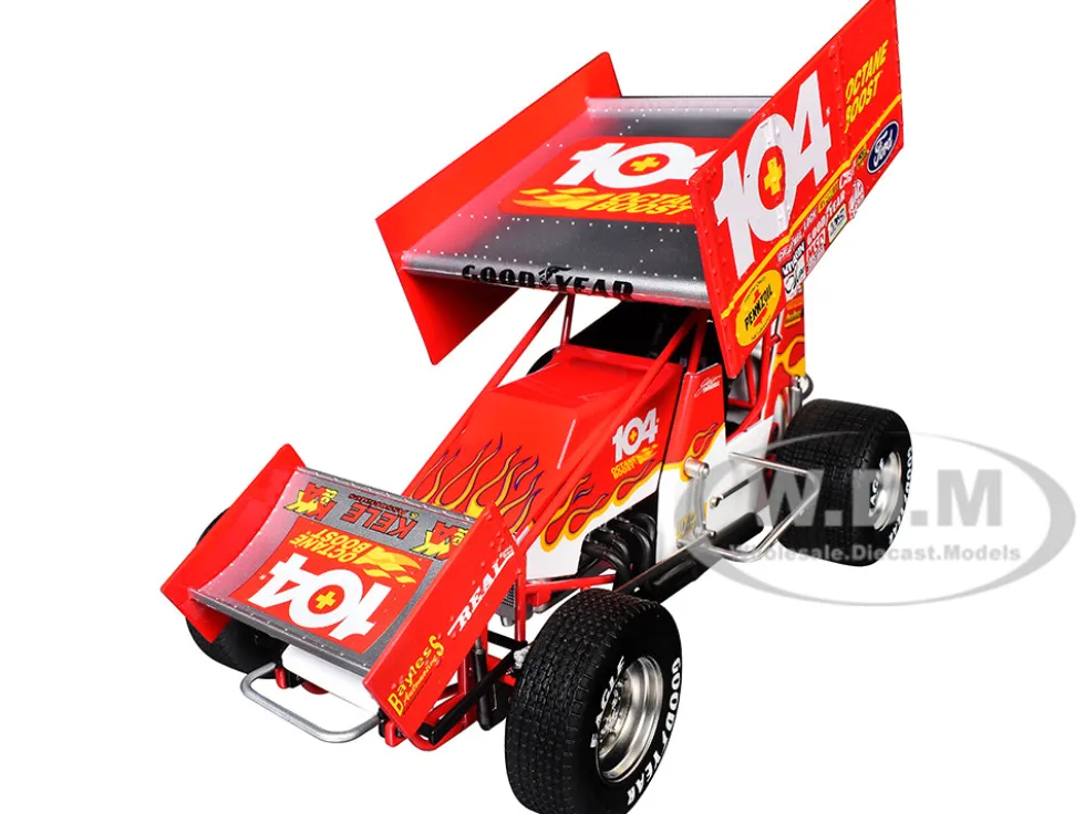 Winged Sprint Car #104+ Jeff Swindell "Octane Boost" Red with Graphics "National Sprint Car Hall of Fame" 1/18 Diecast Model Car by ACME