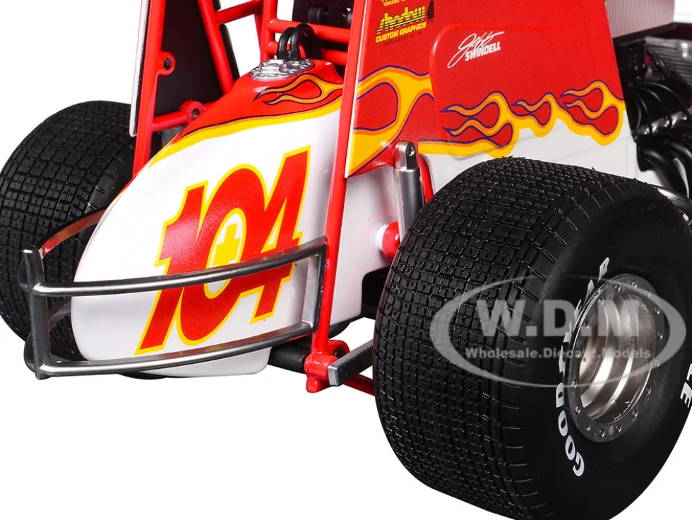 Winged Sprint Car #104+ Jeff Swindell "Octane Boost" Red with Graphics "National Sprint Car Hall of Fame" 1/18 Diecast Model Car by ACME