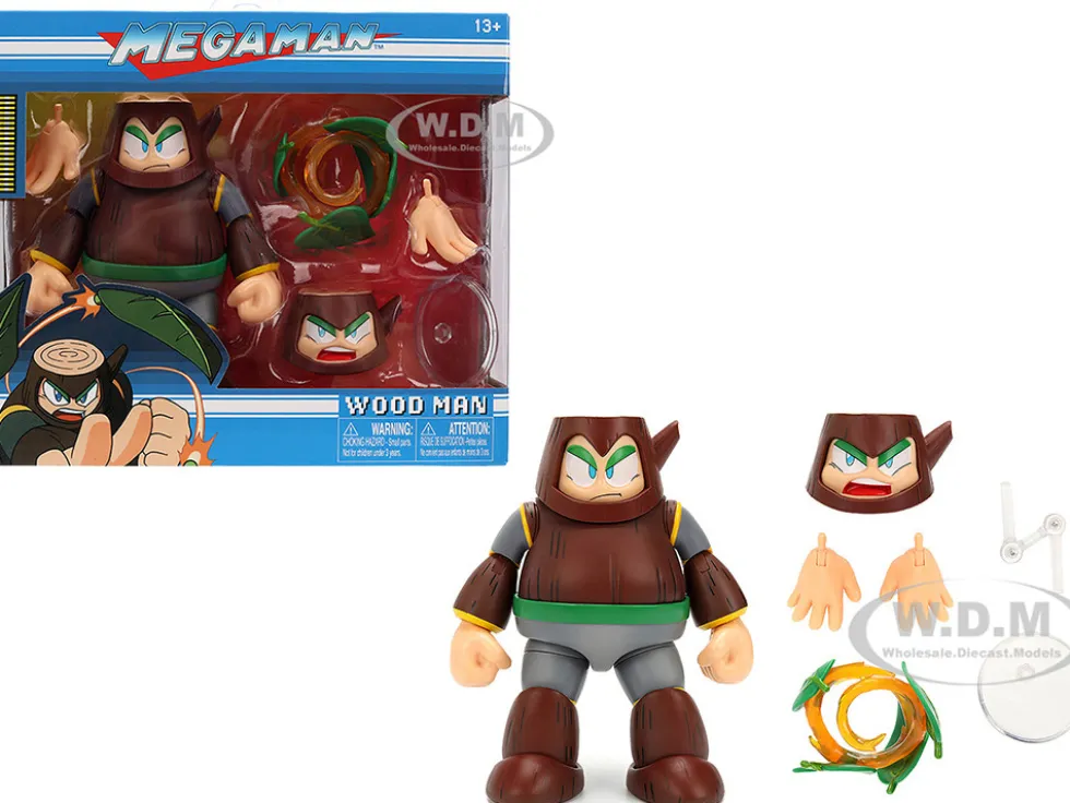 Wood Man 5" Moveable Figure (Deluxe Version) with Accessories and Alternate Head and Hands "Mega Man" (1987) Video Game Model by Jada