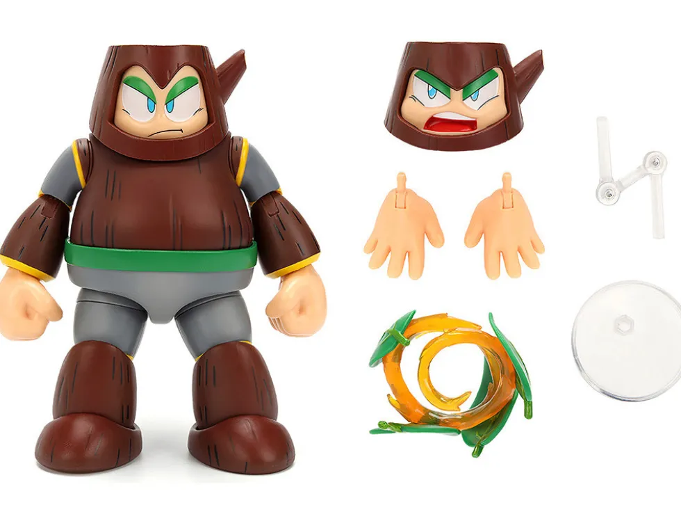 Wood Man 5" Moveable Figure (Deluxe Version) with Accessories and Alternate Head and Hands "Mega Man" (1987) Video Game Model by Jada