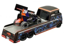 World Of Outlaws 2026 Winged Sprint Car #26 Black with Stripes and Custom Hauler Black with Graphics 1/64 Diecast Model Cars by ACME