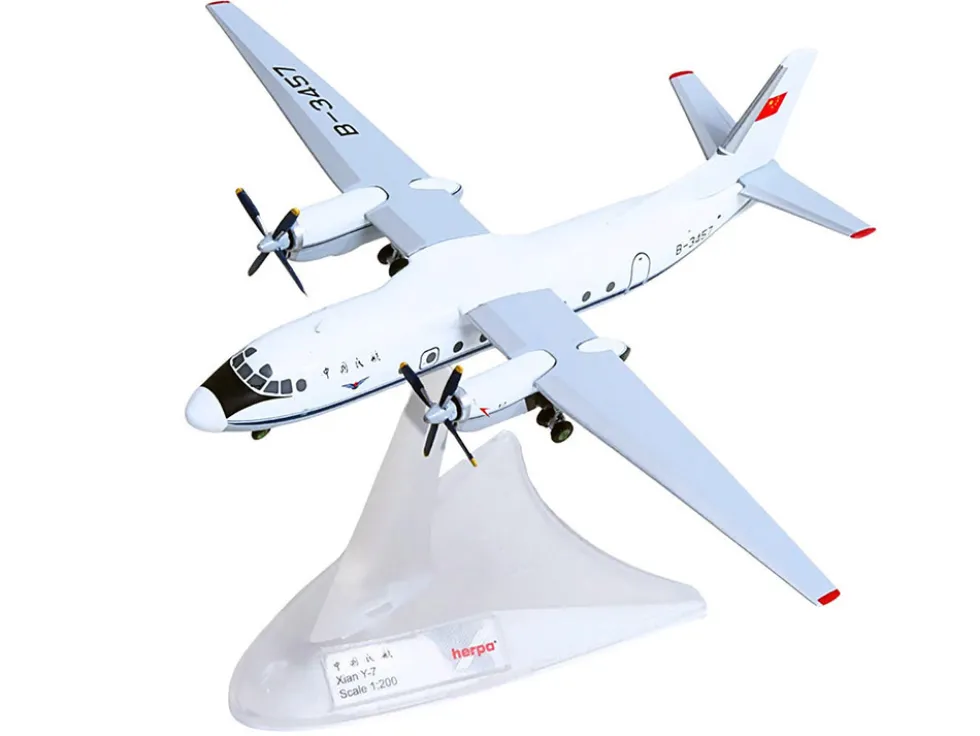 Xian Y-7 Commercial Aircraft "CAAC Airlines" (B-3457) White with Blue Stripes 1/200 Diecast Model Airplane by Herpa