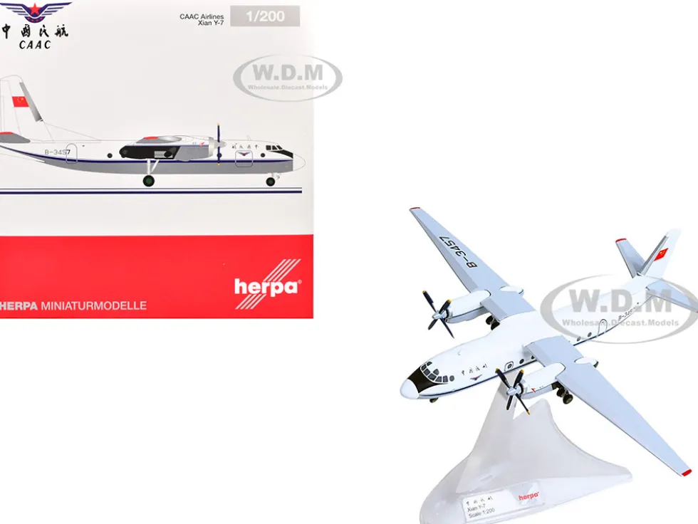 Xian Y-7 Commercial Aircraft "CAAC Airlines" (B-3457) White with Blue Stripes 1/200 Diecast Model Airplane by Herpa