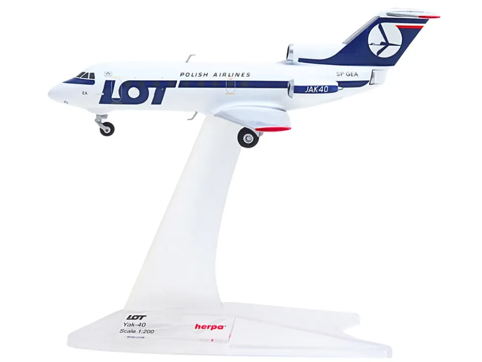 Yakovlev Yak-40 Commercial Aircraft "LOT Polish Airlines" (SP-GEA) White with Blue Stripes and Tail 1/200 Diecast Model Airplane by Herpa