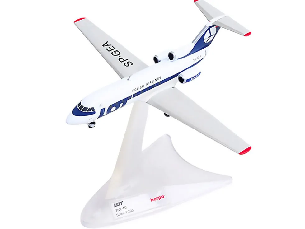 Yakovlev Yak-40 Commercial Aircraft "LOT Polish Airlines" (SP-GEA) White with Blue Stripes and Tail 1/200 Diecast Model Airplane by Herpa