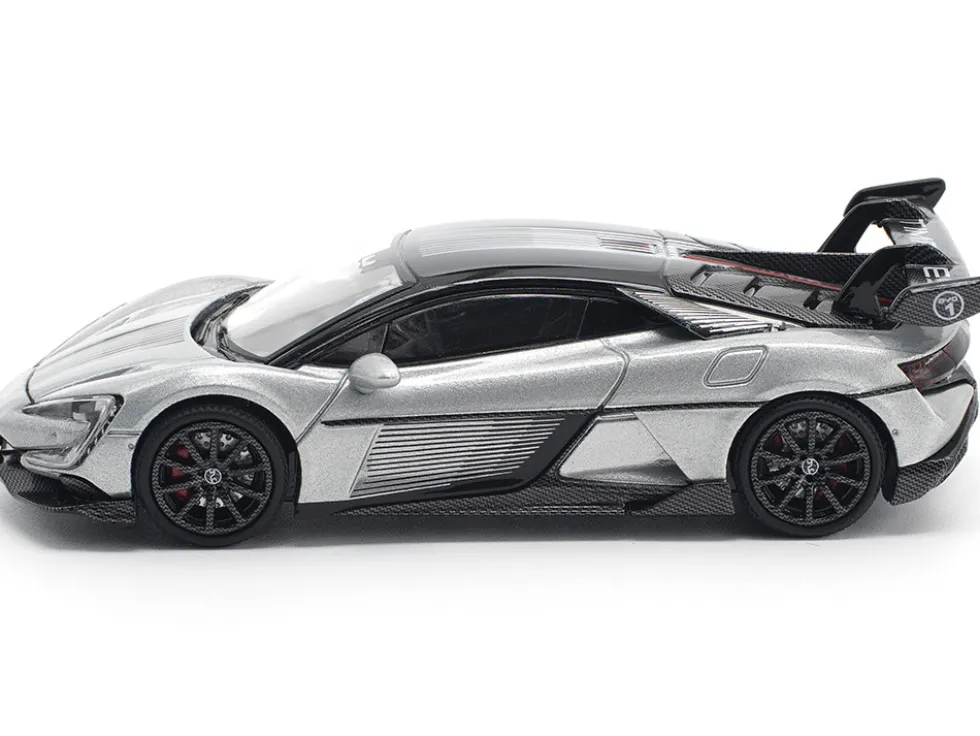 Yangwang U9 Silver Metallic with Black Top and Stripes 1/64 Diecast Model Car by Pop Race