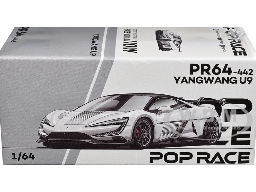 Yangwang U9 Silver Metallic with Black Top and Stripes 1/64 Diecast Model Car by Pop Race