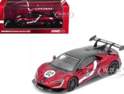 2025 Yangwang U9 Xtreme Test Car #02 Red Metallic with White Stripes and Carbon Top "World Fastest EV Supercar" 1/64 Diecast Model Car by Inno Models