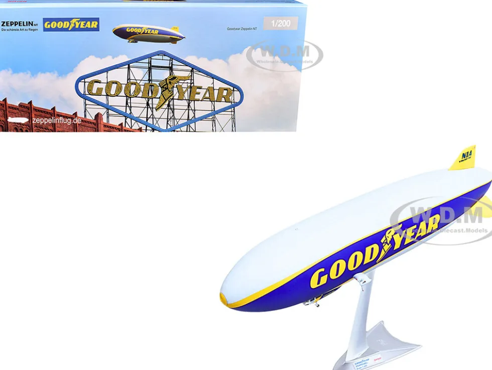 Zeppelin NT Aircraft "Goodyear Blimp - Wingfoot One" (N1A) Gray and Blue with Yellow Stripes 1/200 Diecast Model Airplane by Herpa