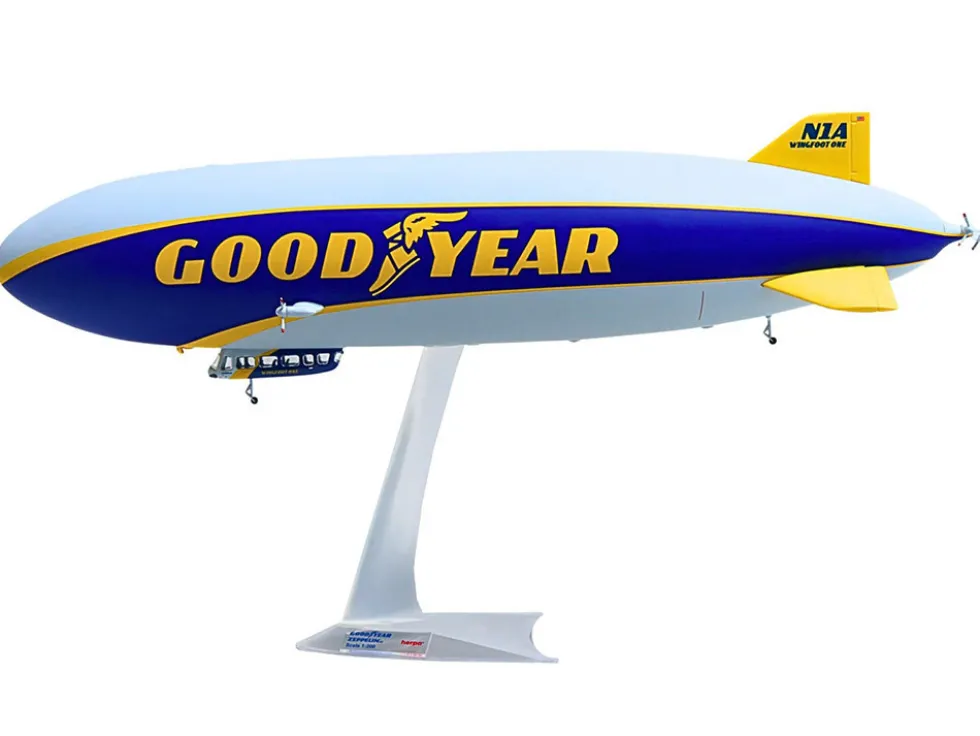 Zeppelin NT Aircraft "Goodyear Blimp - Wingfoot One" (N1A) Gray and Blue with Yellow Stripes 1/200 Diecast Model Airplane by Herpa
