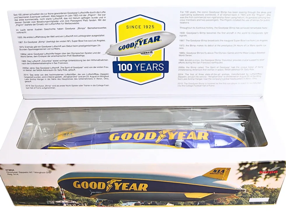 Zeppelin NT Aircraft "Goodyear Blimp - Wingfoot One" (N1A) Gray and Blue with Yellow Stripes 1/200 Diecast Model Airplane by Herpa